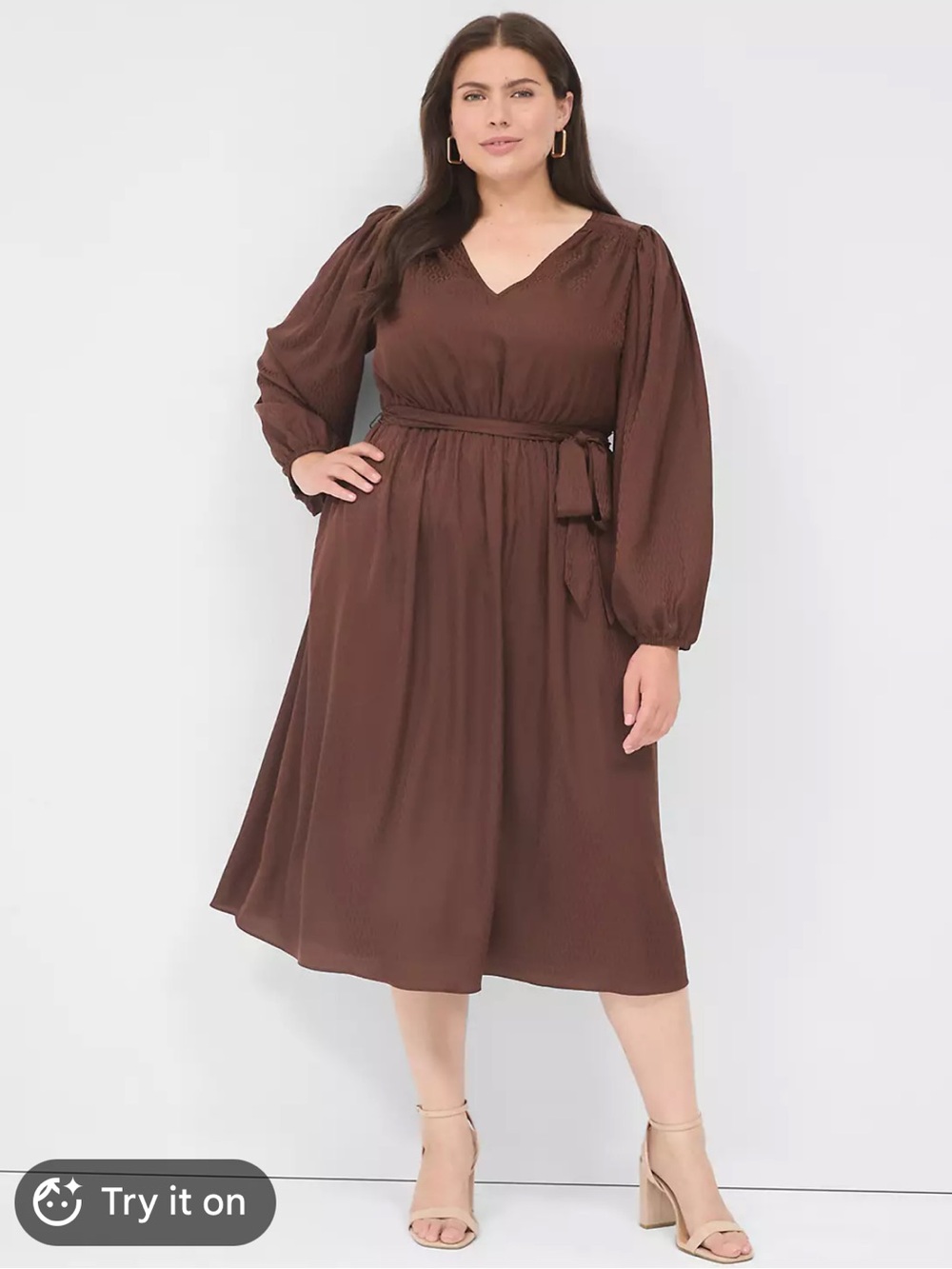 Nwt Lane Bryant Chocolate Brown V-Neck Smocked-Shoulder Midi Dress 18